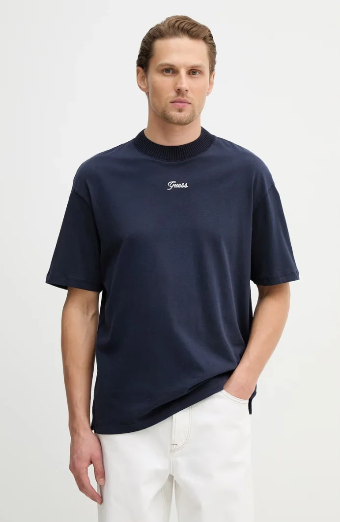 Guess Kısa Kollu Kontrast Yakalı Örgü Erkek Lacivert Top M6RP09KA260-G7V2