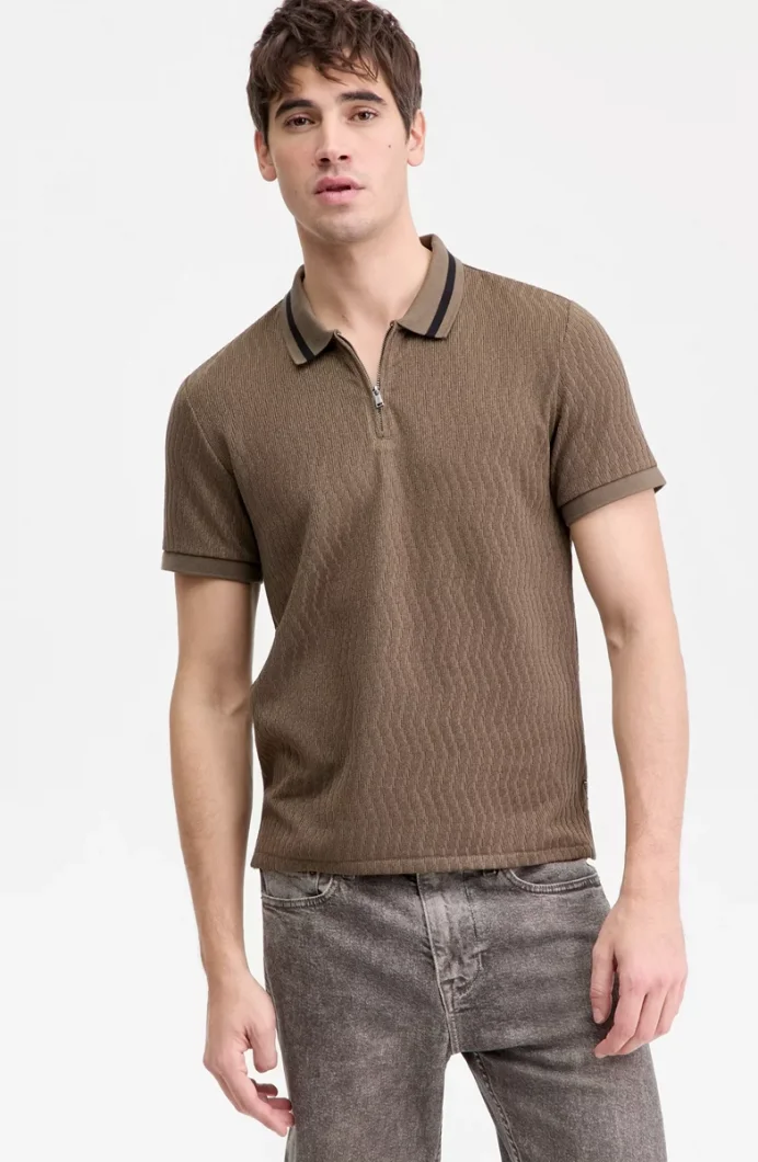 Guess Kısa Kollu Morales Örgü Fermuarlı Polo Yakalı Erkek Haki Polo T-shirt M6RP38KB322-G8L1