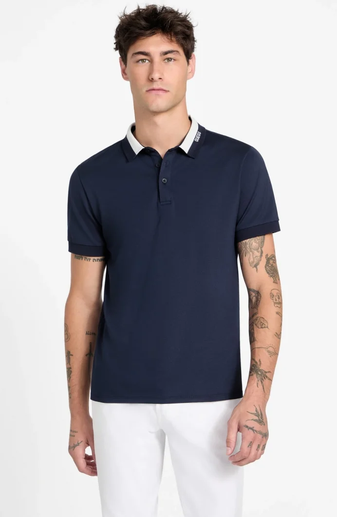 Guess Kısa Kollu Paul Guess Yakalı Polo Yakalı Erkek Lacivert Polo T-shirt M6RP47KARS2-G7V2