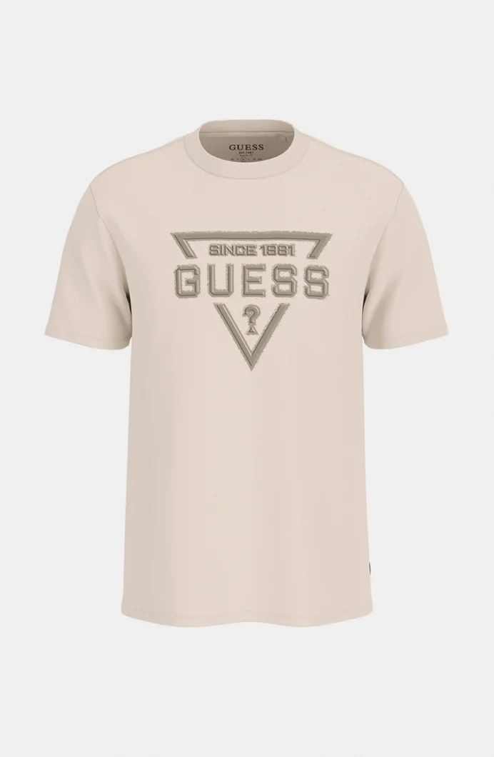Guess Kısa Kollu Temel Boyalı Üçgen Logolu Erkek Beyaz T-shirt M6RI09I3Z14-G1H6