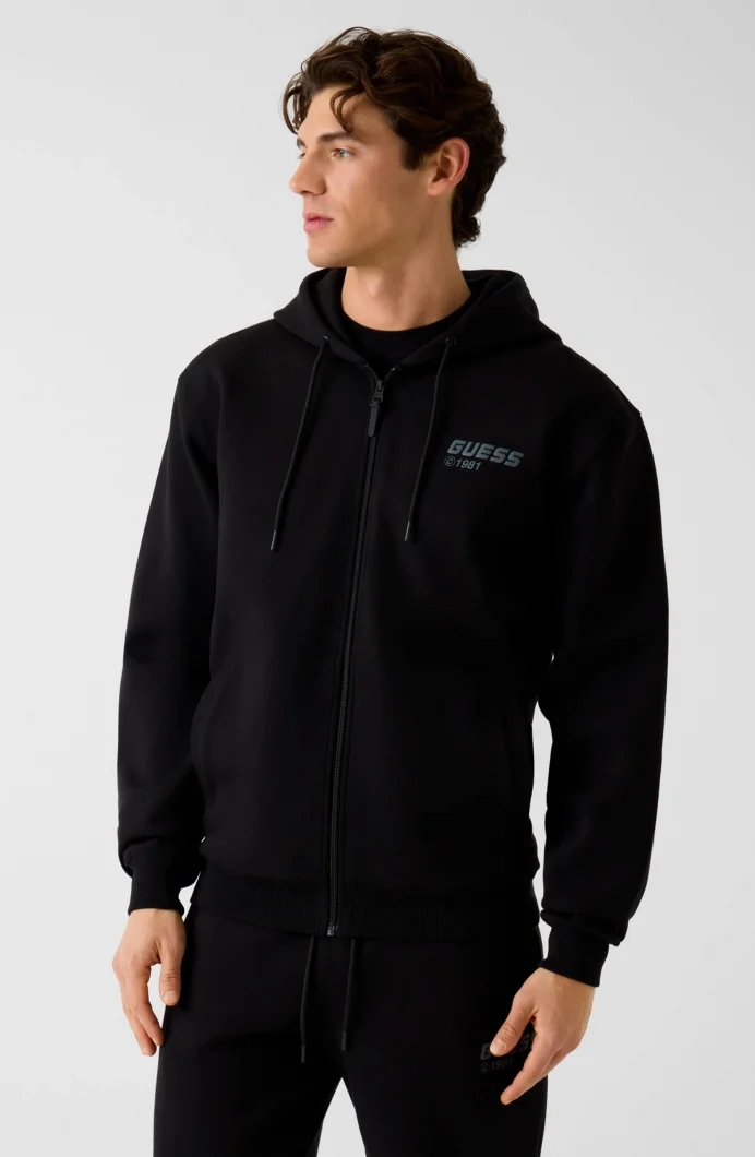 Guess Lauro Fermuarlı Kapüşonlu Erkek Siyah Eşofman Üstü Z6RQ22K1971-JBLK