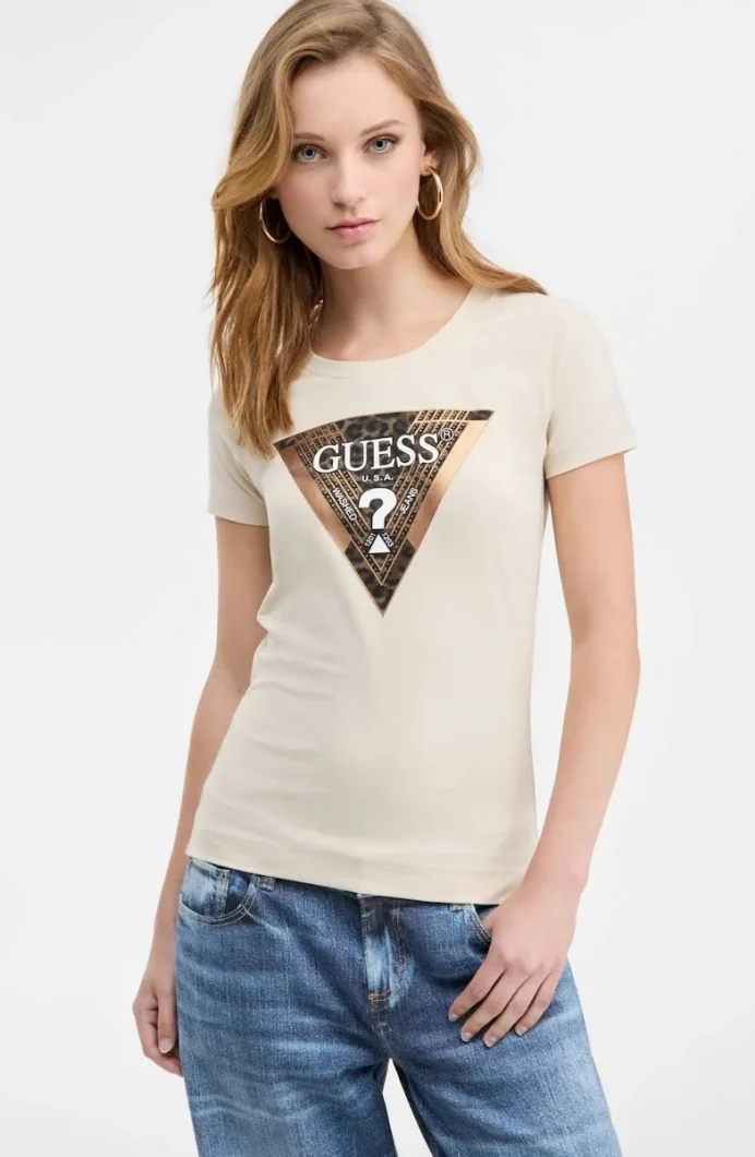 Guess Leo Kadın Krem Slim Fit T-Shirt W5BI28J1314-A115