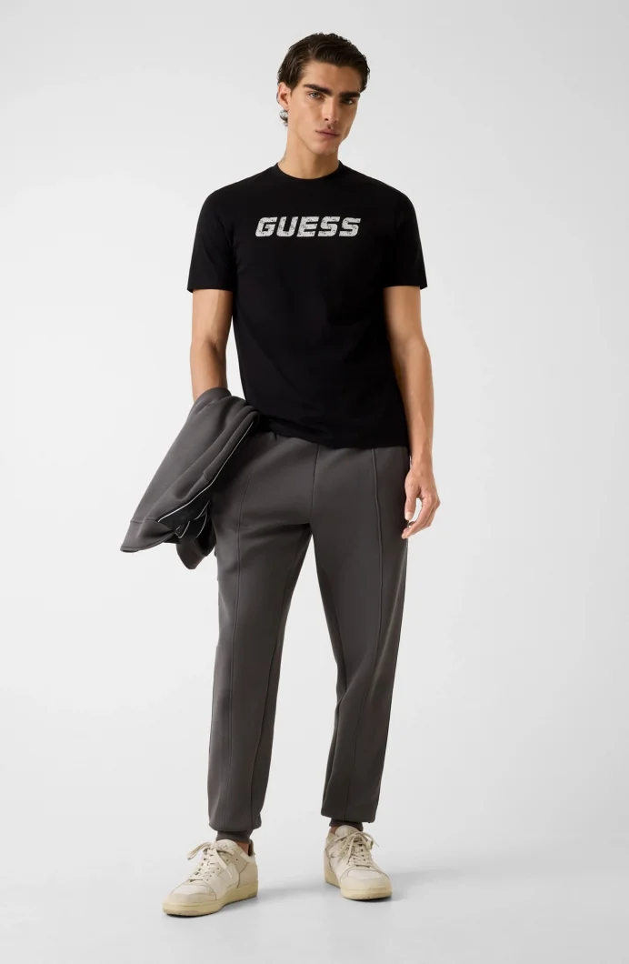 Guess Maska Bisiklet Yaka Kısa Kollu Erkek Siyah T-shirt Z6RI15I3Z14-JBLK