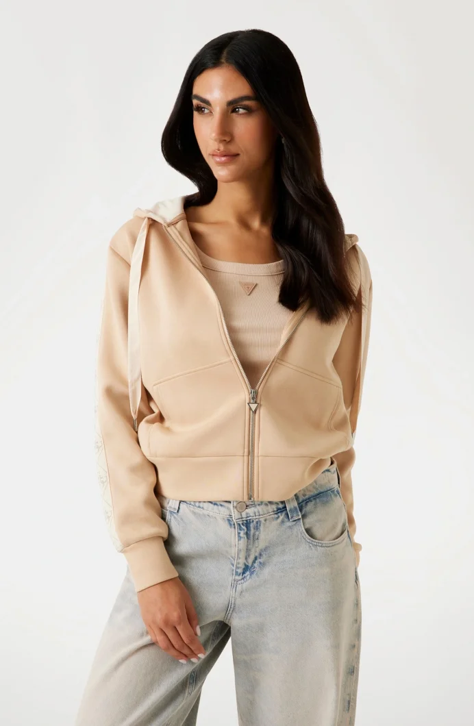 Guess New Hooded Kadın Krem Scuba Eşofman Üstü W5YQ05KBYE2-A11T