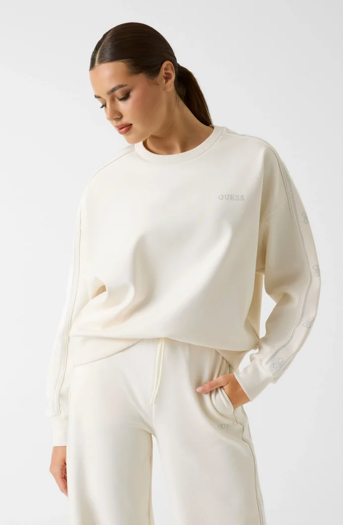 Guess Octavia Bisiklet Yaka Kadın Beyaz Sweatshirt V6RQ96KCX22-G027