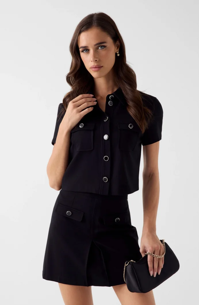 Guess Olga Kısa Kollu Kadın Siyah Bluz W6RH83KCMU2-JBLK