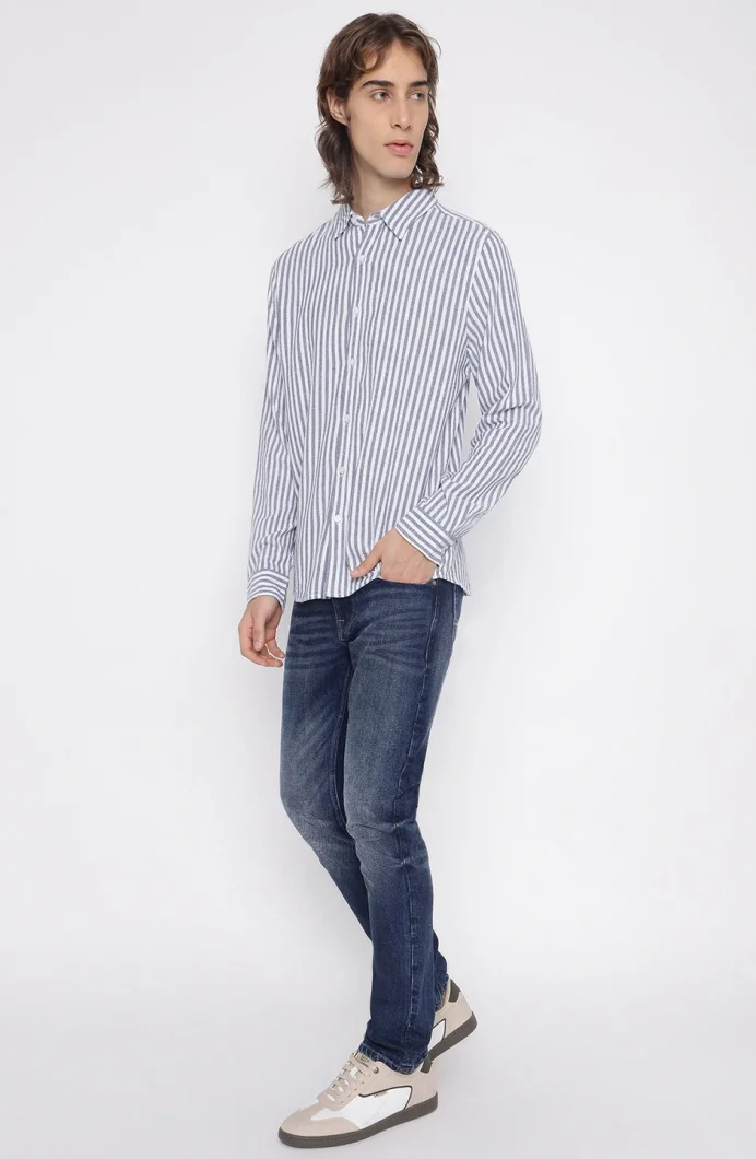 Guess Parker Erkek Mavi Keten Karışımlı Gömlek M5YH16WHC20-F7IX