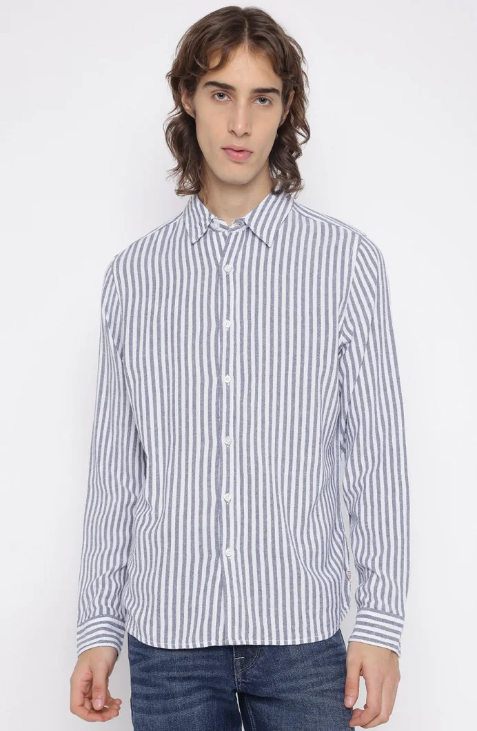 Guess Parker Erkek Mavi Keten Karışımlı Gömlek M5YH16WHC20-F7IX