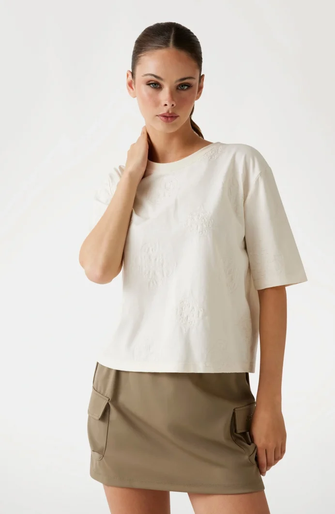 Guess Peony Kadın Krem Aktif Boxy Fit T-Shirt V5YI10I3Z14-F0EW