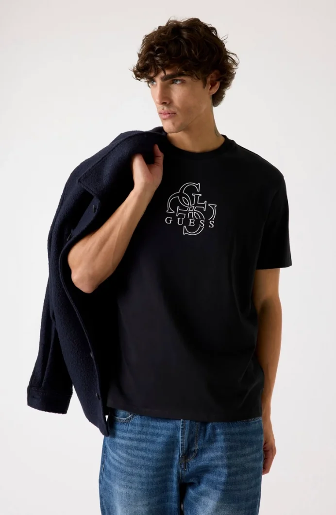 Guess Quattro Erkek Siyah Regular Fit T-Shirt M5BI76I3Z14-JBLK