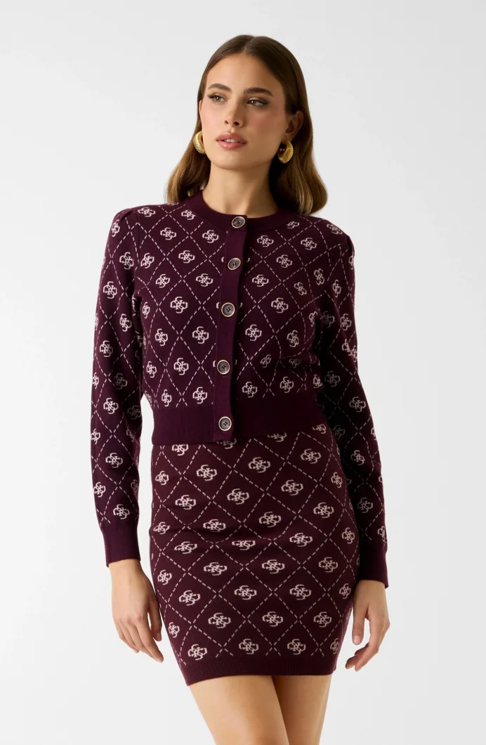 Guess Sarah 4G Uzun Kollu Bisiklet Yaka Hırka Triko Kadın Bordo Hırka W4BR0DZ3JD2-F4T5