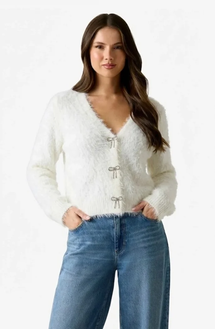 Guess Tomiko Kadın Beyaz Yün Karışımlı Triko Hırka W5BR91Z3JI2-G1O6