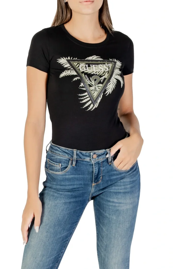 Guess Triangle Kadın Siyah Slim Fit T-Shirt W5YI13J1314-JBLK