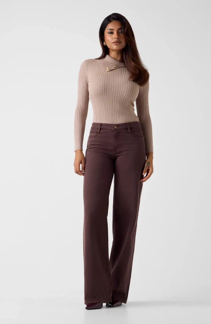 Guess Uzun Kollu Balıkçı Yaka Priscilla Saç Örgü Fitilli Triko Kadın Bej Triko W6RR07Z2YK2-A10L