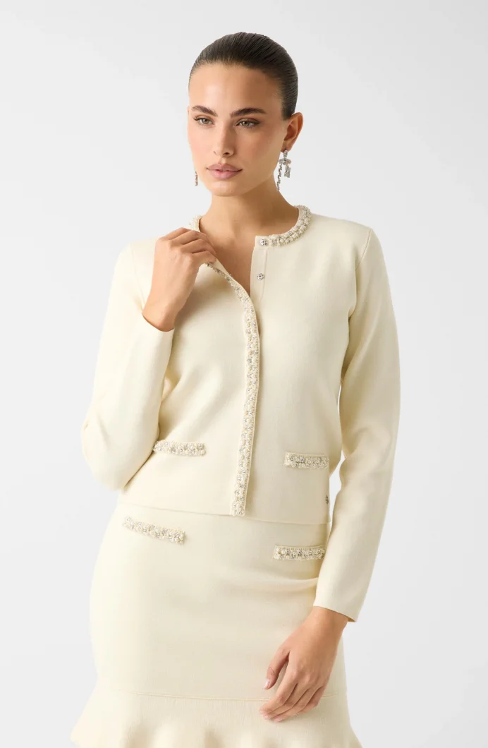 Guess Uzun Kollu Bisiklet Yaka Raina Hırka Triko Kadın Beyaz Hırka W6RR42Z4422-G012