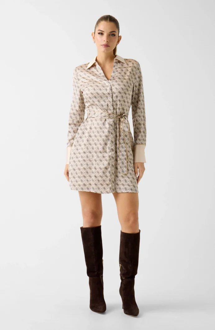 Guess Uzun Kollu Blerta Gömlek Kadın Beyaz Elbise W6RK90WF1T2-P1WE