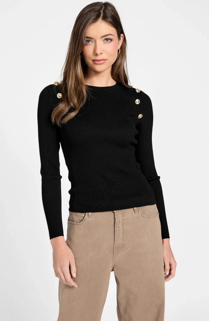 Guess Uzun Kollu Fitilli Logolu Düğmeli Vonn Kadın Siyah Triko W6RR58Z2YK2-JBLK