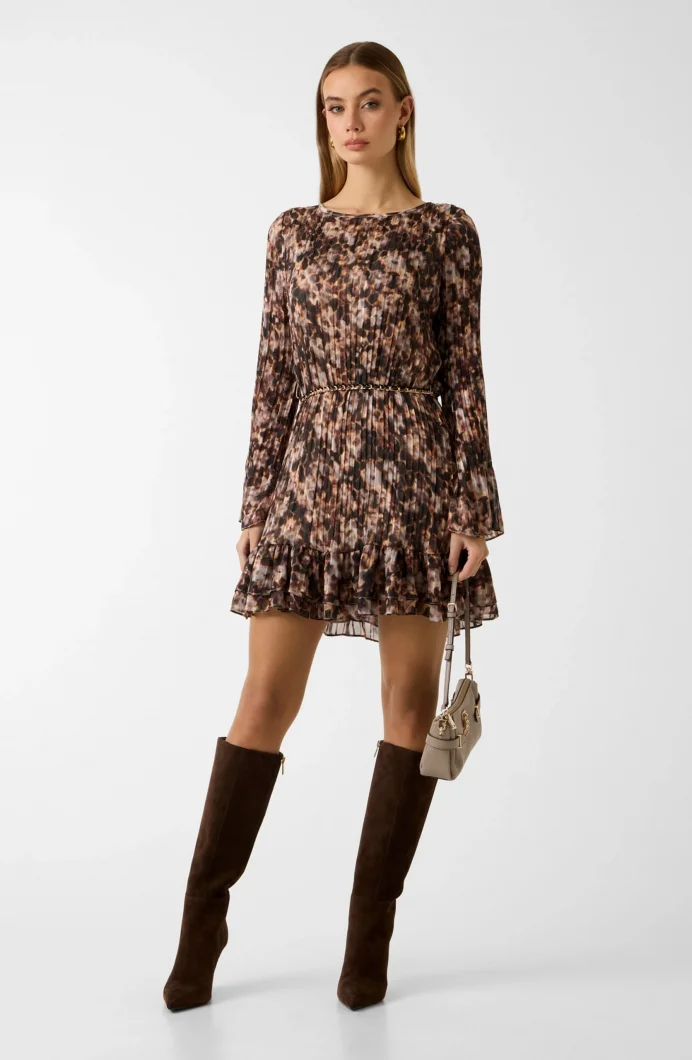 Guess Uzun Kollu Ilenia Pileli Kadın Çok Renkli Elbise W6RK37WJ712-PM66