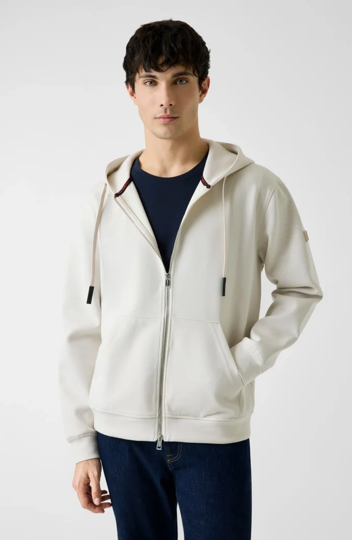 Guess Uzun Kollu Yeni Teknik Esnek Fermuarlı Kapüşonlu Erkek Krem Sweatshirt M6RQ05KD132-G1I6