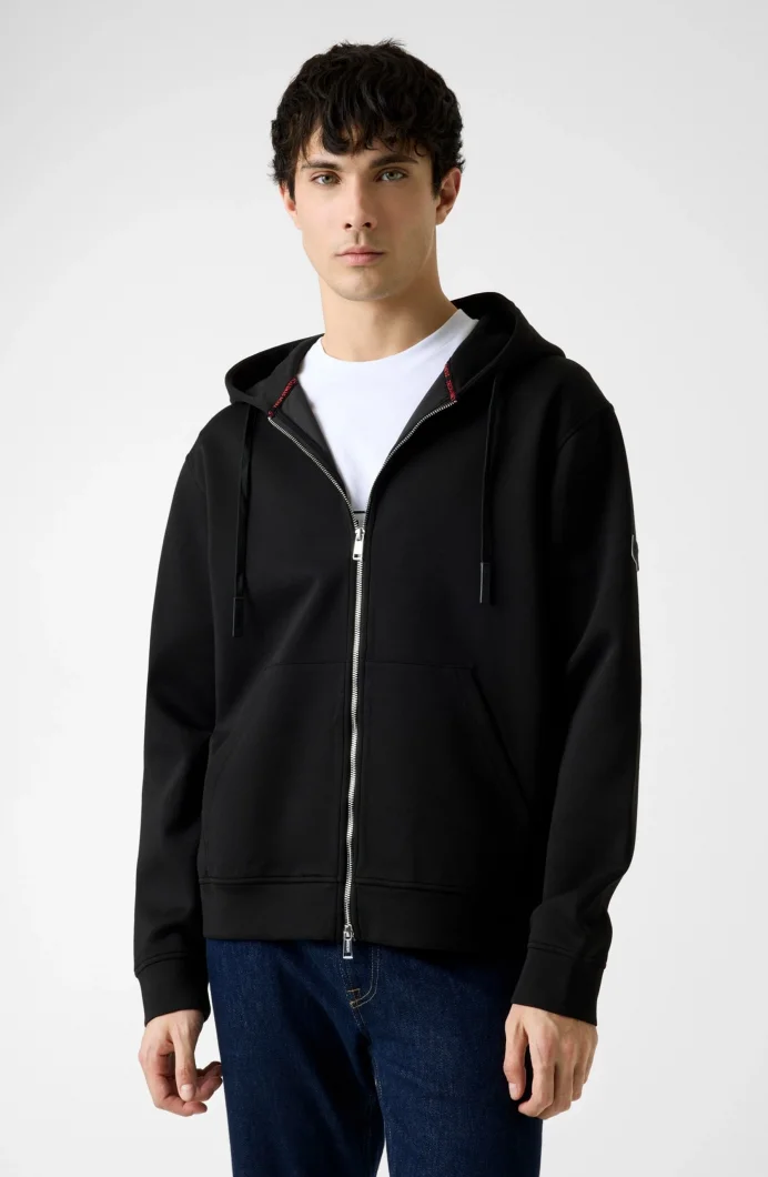 Guess Uzun Kollu Yeni Teknik Esnek Fermuarlı Kapüşonlu Erkek Siyah  Eşofman Üstü  M6RQ05KD132-JBLK