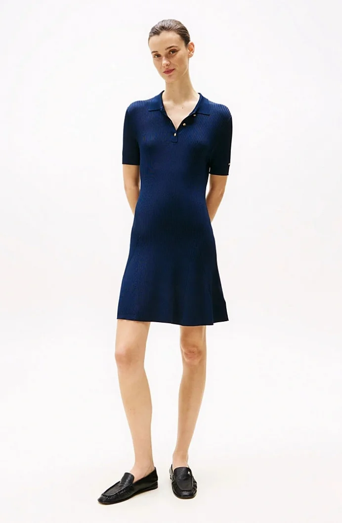 Tommy Hilfiger RIB BUTTON F&F POLO SWT DRESS Kadın  Elbise WW0WW45512C1G