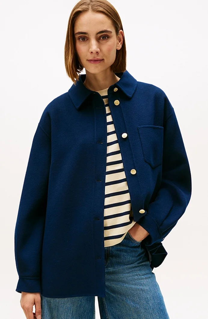 Tommy Hilfiger Çift Taraflı Yün Karışımlı Normal Kesim Kadın Mavi Ceket WW0WW46558C1G