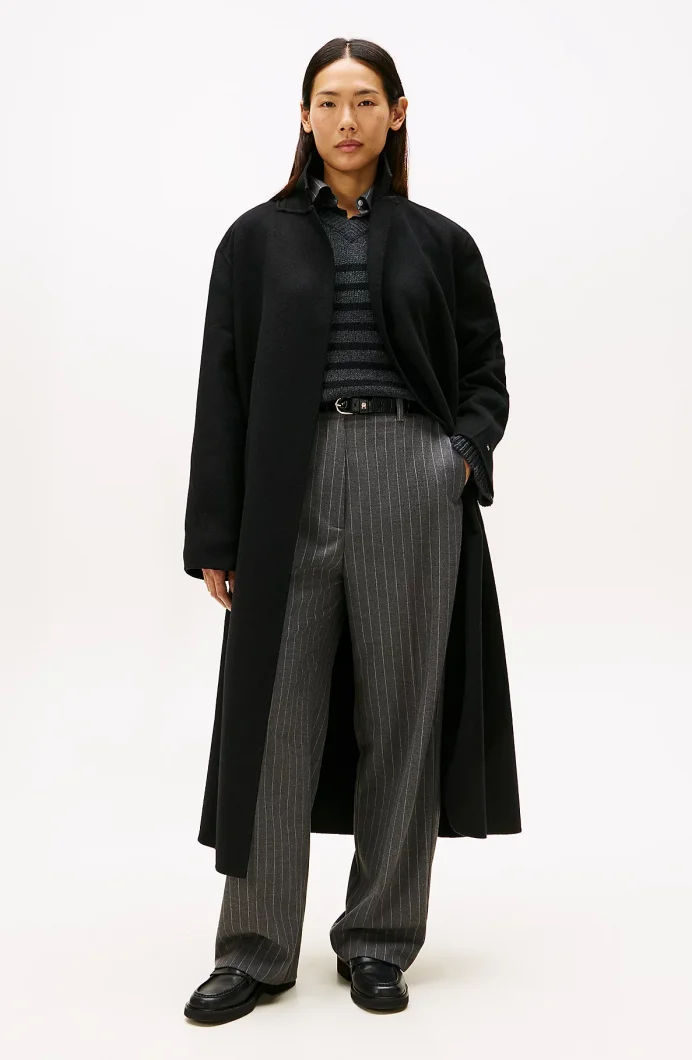 Tommy Hilfiger Çift Taraflı Yün Normal Kesim Kemerli Maxi Kadın Mont WW0WW47286BDS