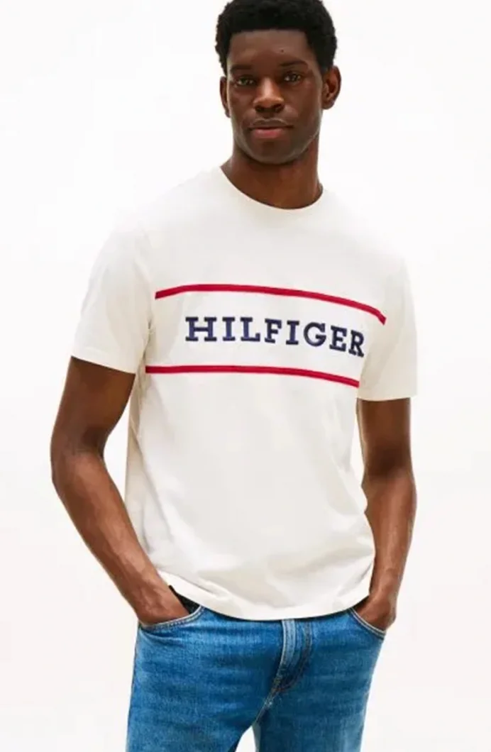 Tommy Hilfiger Erkek Americana Renk Bloklu Bej T-shirt MW0MW39845Z00