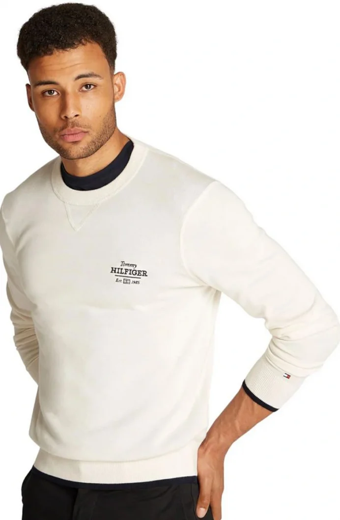 Tommy Hilfiger GRAPHIC COTTON CREW Erkek krem Kazak MW0MW38336Z00