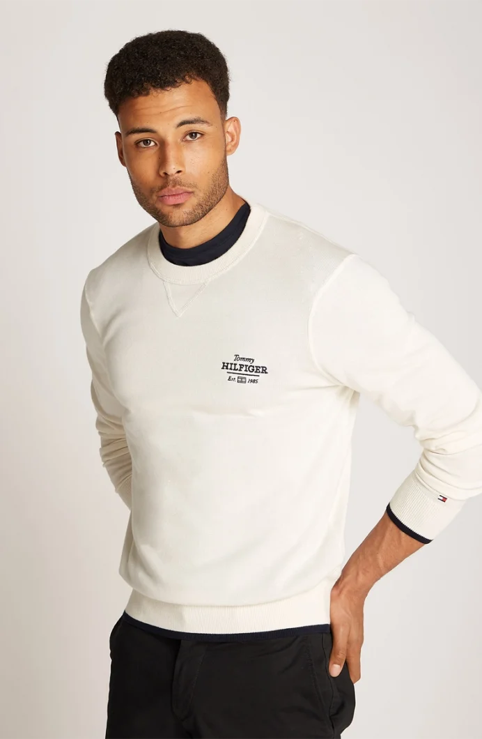 Tommy Hilfiger GRAPHIC  COTTON CREW Erkek krem Kazak MW0MW38336Z00