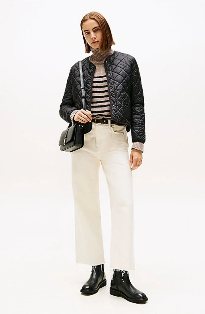 Tommy Hilfiger Hafif Dolgulu Normal Kesim Kapitone Kadın Siyah Ceket WW0WW47290BDS