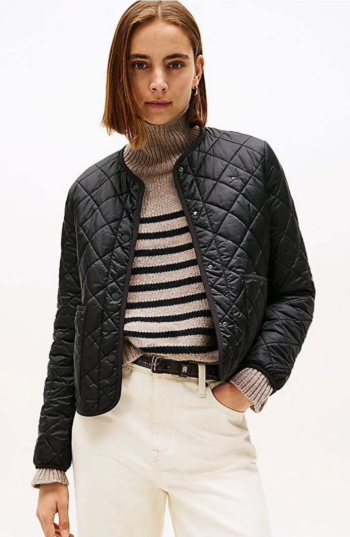 Tommy Hilfiger Hafif Dolgulu Normal Kesim Kapitone Kadın Siyah Ceket WW0WW47290BDS