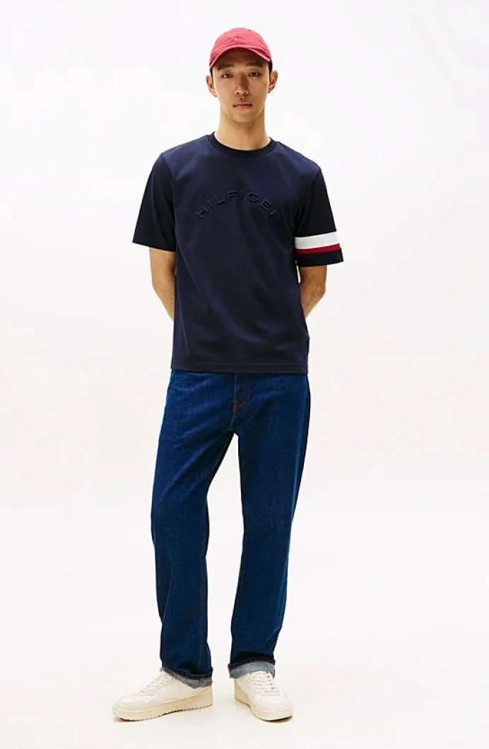 Tommy Hilfiger İkonik Renk Bloklu Eklemeli Erkek Mavi T-shirt MW0MW40018DW5