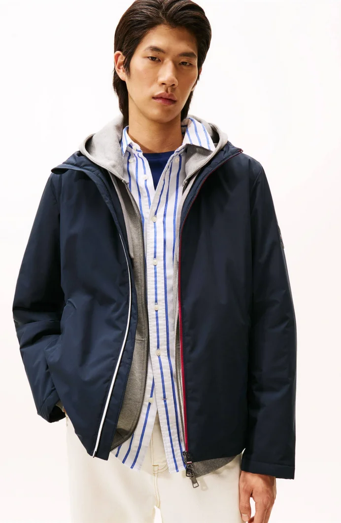 Tommy Hilfiger İkonik Renk Bloklu Kapüşonlu Erkek Mavi Ceket MW0MW41082DW5