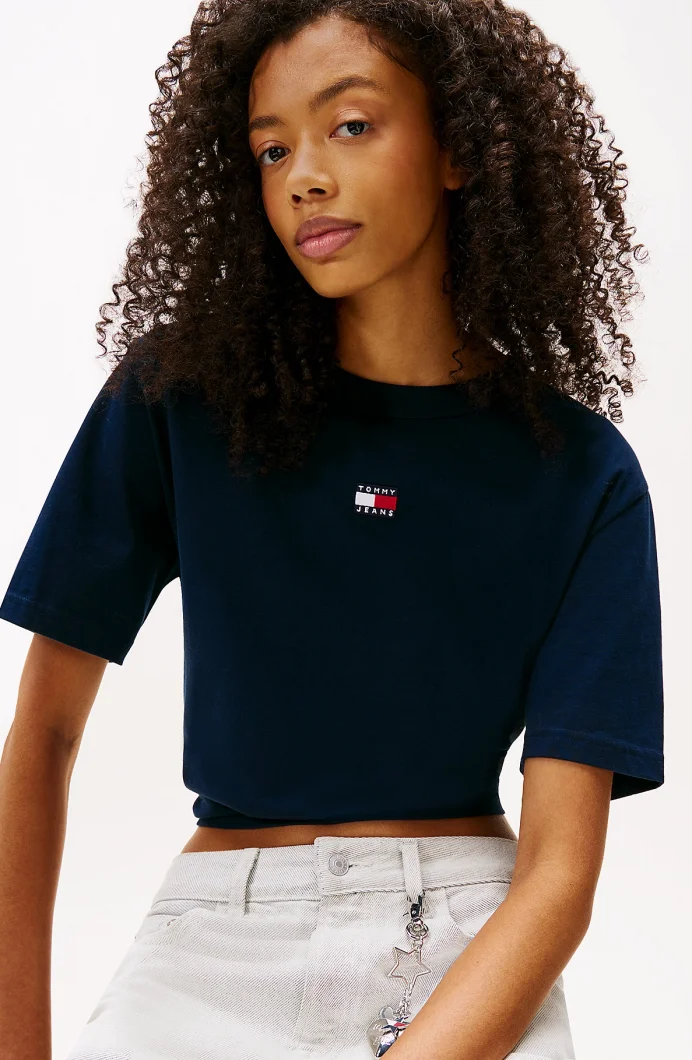 Tommy Hilfiger Kadın Bol Kesim Armalı Mavi T-shirt DW0DW22202C1G