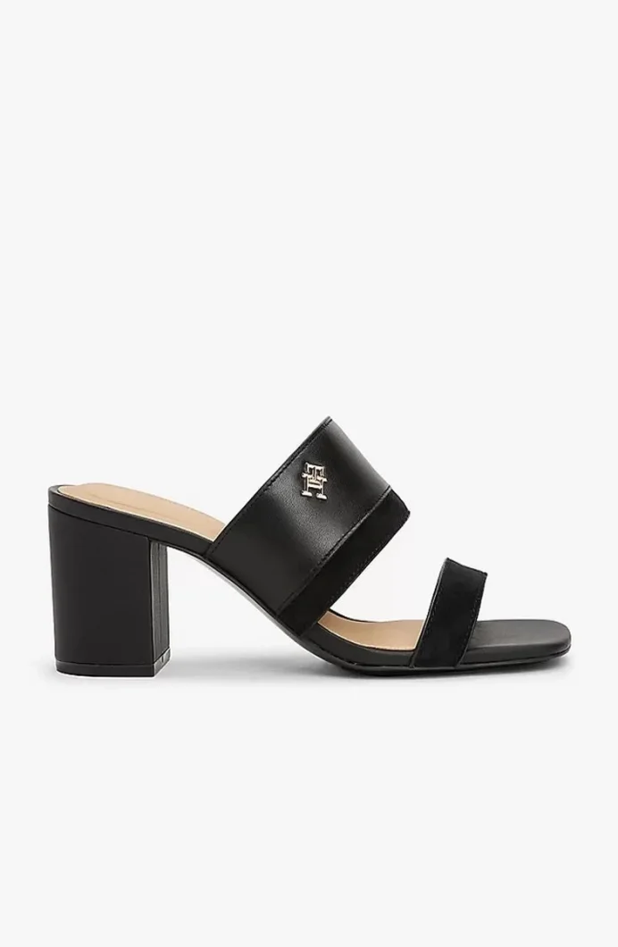 Tommy Hilfiger LEATHER & SUEDE BLOCK HEEL MULE Kadın siyah Terlik FW0FW08530BDS