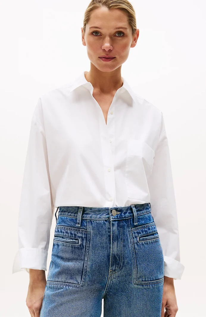 Tommy Hilfiger Kadın Klasik Poplin Rahat Kesim Beyaz Gömlek WW0WW45892YCF