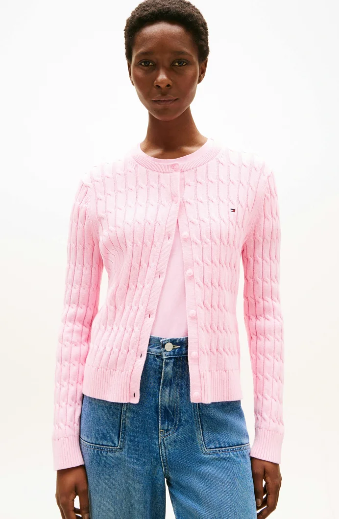 Tommy Hilfiger Kadın Pamuklu Orta Kalınlıkta Örgü Bisiklet Yaka Pembe Kazak WW0WW46514TOL