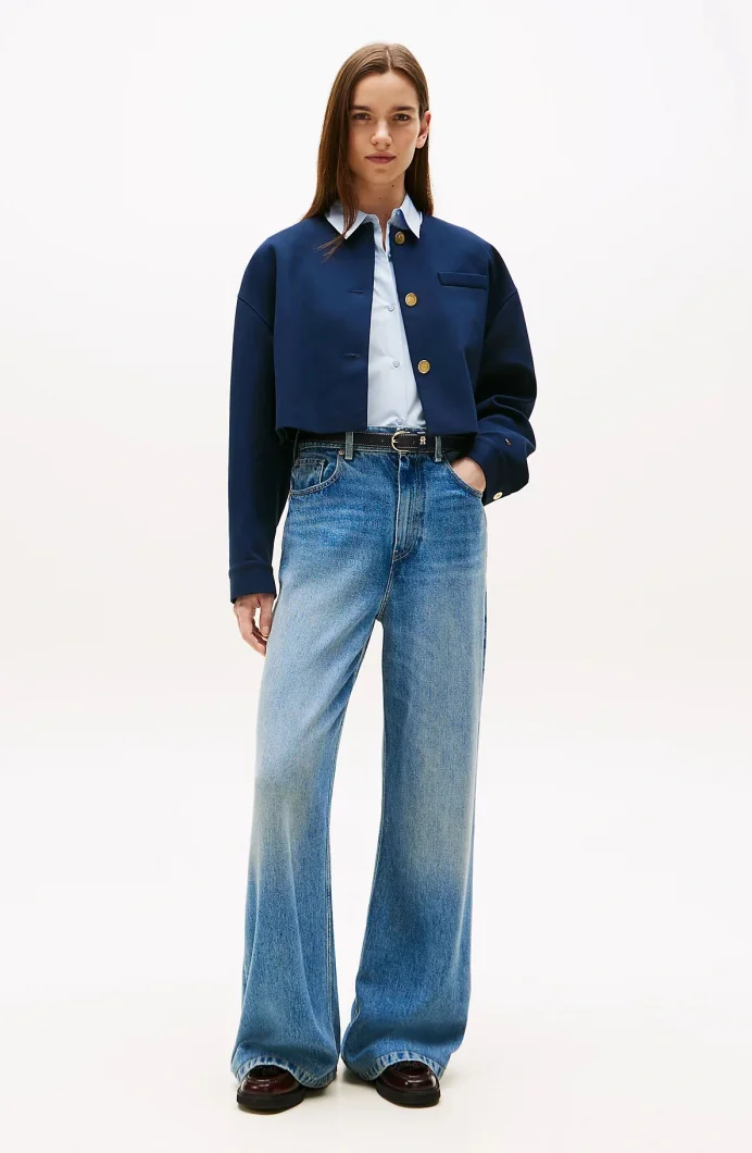 Tommy Hilfiger Kadın Punto Kumaş Kısa Mavi Blazer Ceket WW0WW46519C1G