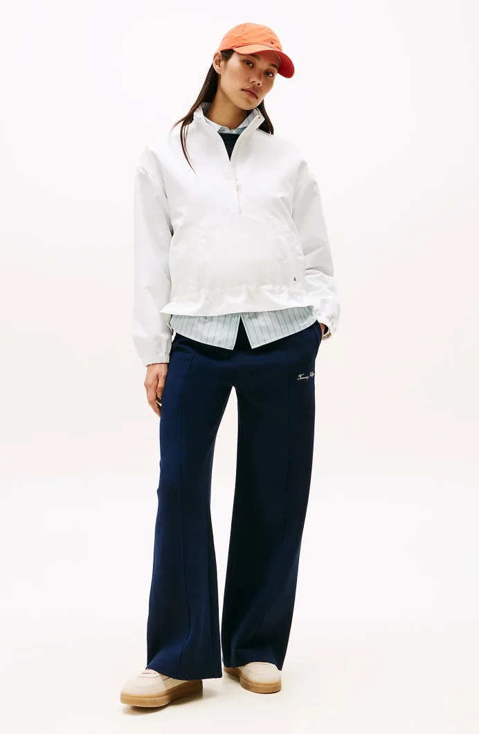 Tommy Hilfiger Kadın Yazı Baskılı Düz Paça Pike Mavi Eşofman Altı WW0WW45744C1G