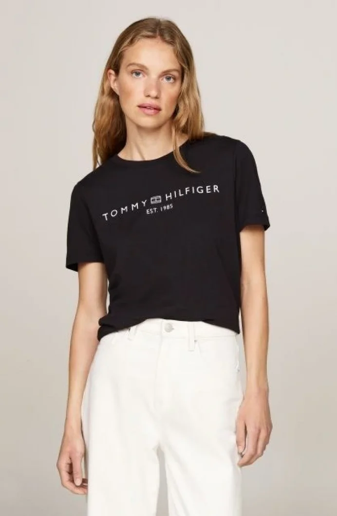 Tommy Hilfiger REG CORP LOGO C-NK SS Kadın Siyah Badi WW0WW40276BDS