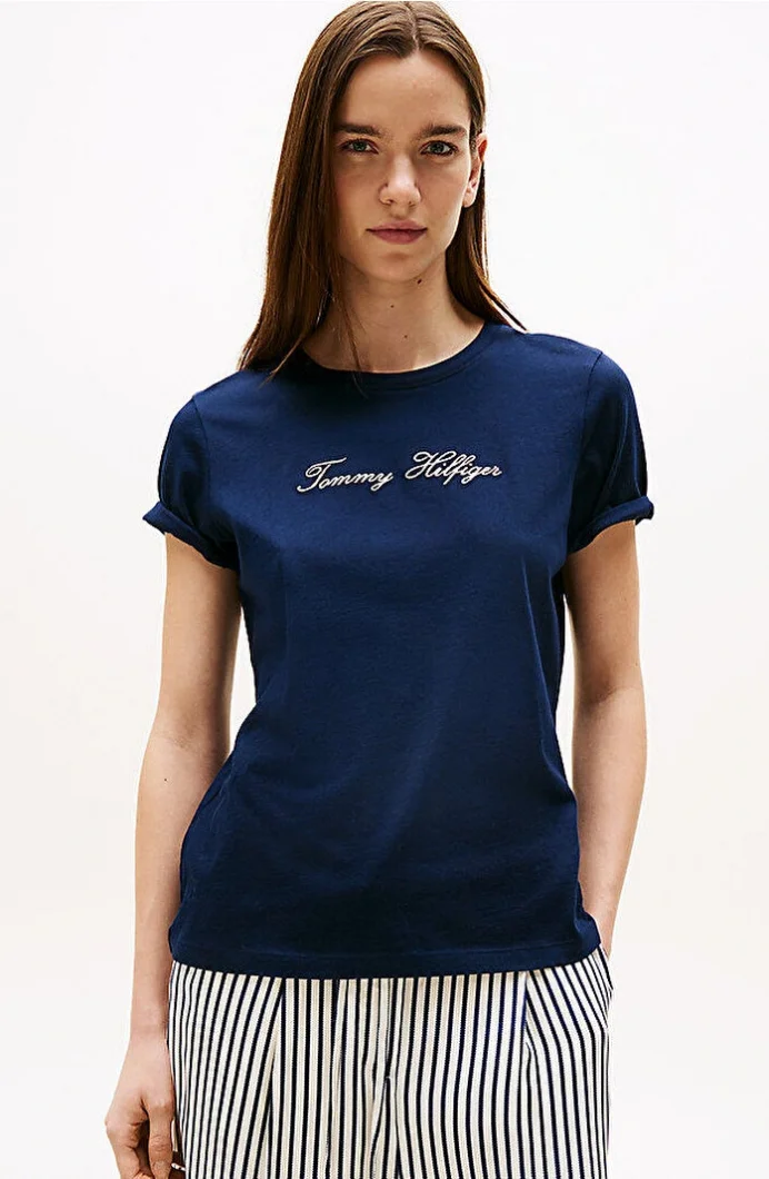 Tommy Hilfiger RWB Pike Bisiklet Yaka Kısa Kollu Kadın T-shirt WW0WW47310C1G