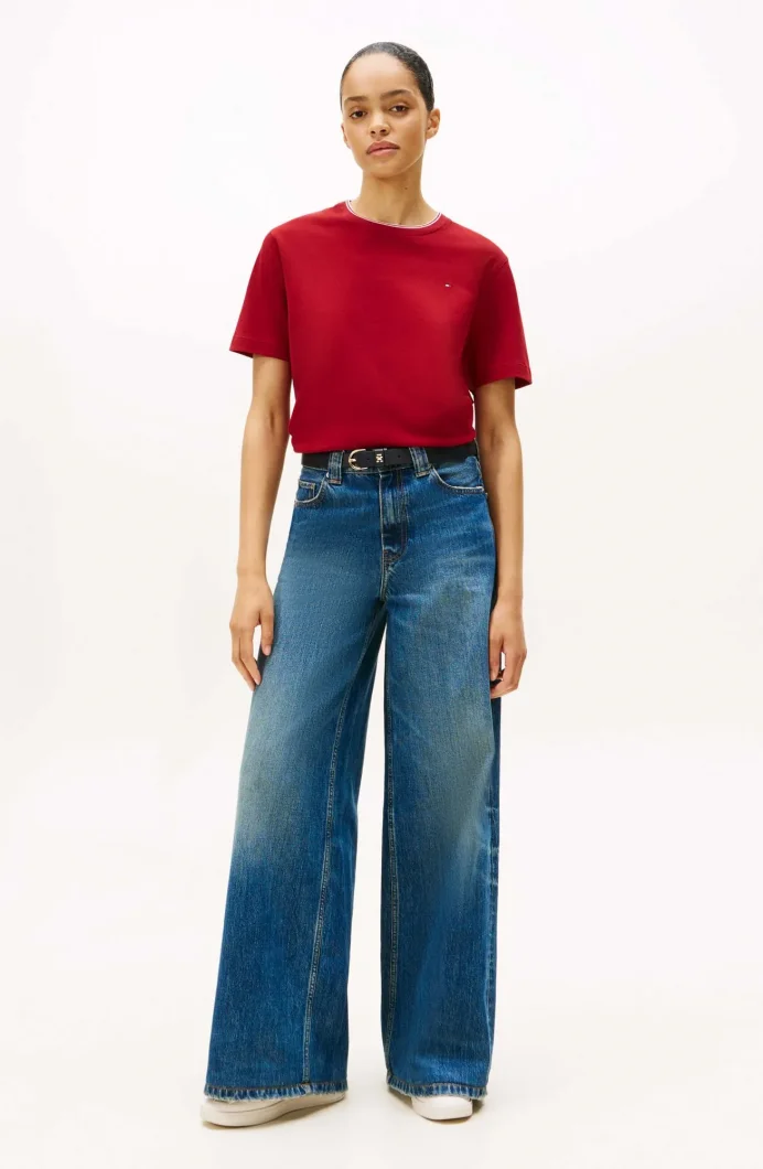 Tommy Hilfiger RWB Pike Bisiklet Yaka Kısa Kollu Kadın T-shirt WW0WW47310XIT