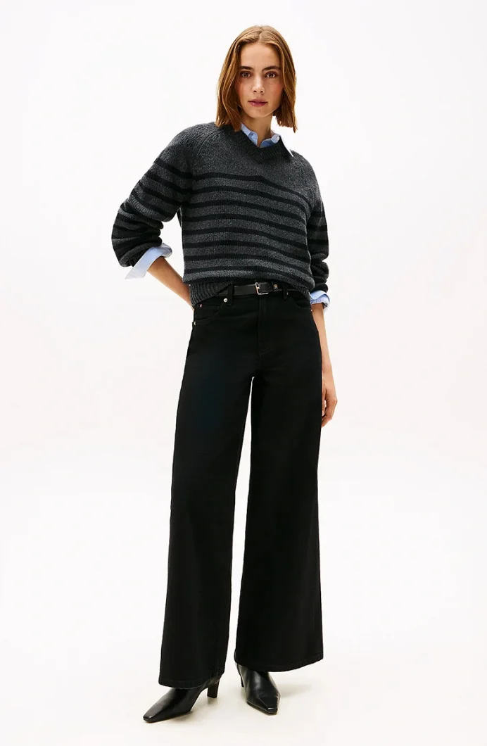 Tommy Hilfiger Siyah Denim 70ler Stili Geniş Paça Yüksek Bel Kadın Jeans WW0WW482541BY