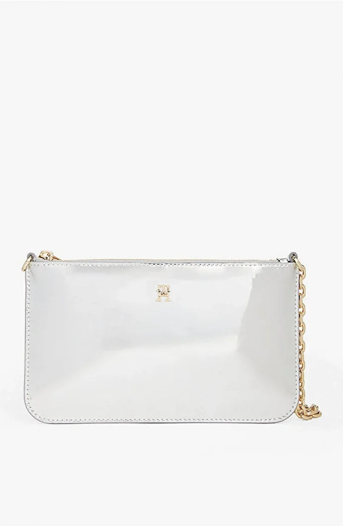 Tommy Hilfiger TH Icon Metalik Zincirli Omuz Kadın Gri Cüzdan AW0AW18219PE6