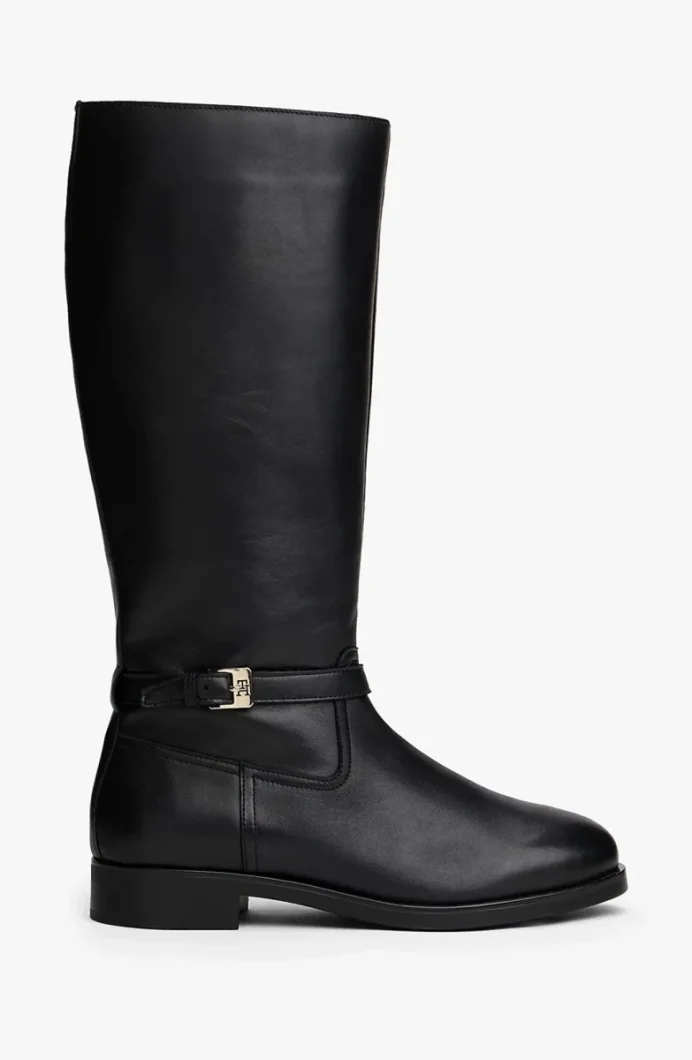 Tommy Hilfiger TH Tokalı Süvari Stili Uzun Deri Kadın Siyah Bot FW0FW08873BDS