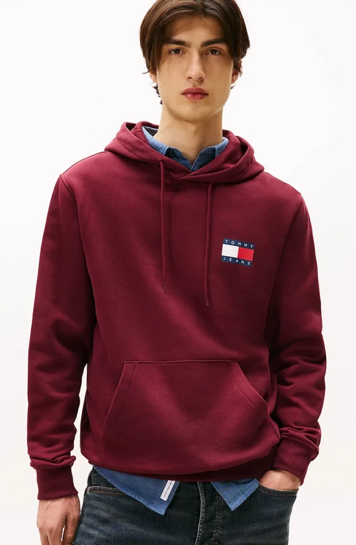 Tommy Hilfiger TJM Klasik Bayrak Desenli Normal Kesim Kapüşonlu Erkek Kırmızı  Sweatshirt DM0DM20738XIU