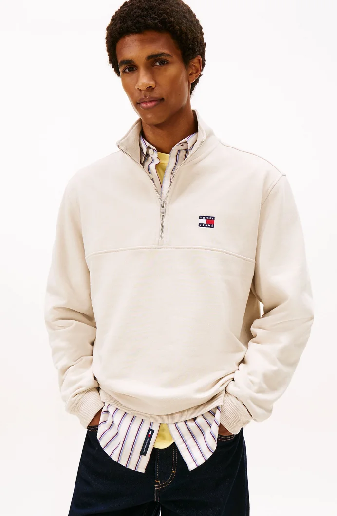 Tommy Hilfiger TJM Normal Kesim Armalı Yarım Fermuarlı Erkek Beyaz Sweatshirt DM0DM22344YBH