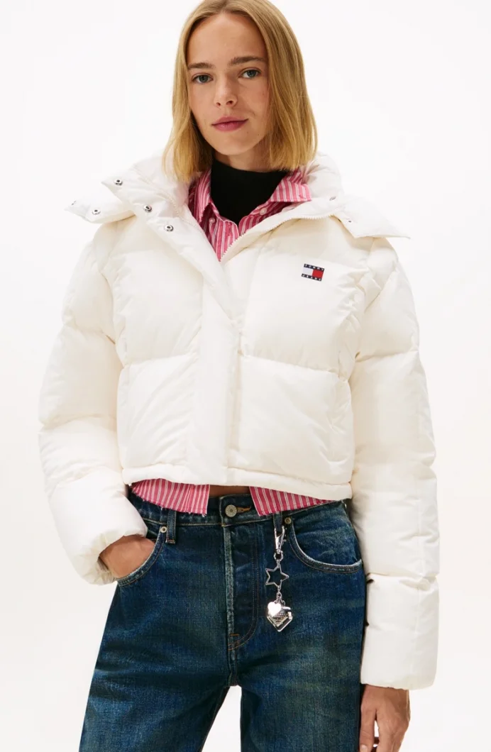 Tommy Hilfiger TJW Alaska Grid Kısa Kuş Tüyü Kadın Beyaz  Mont  DW0DW21624YBH