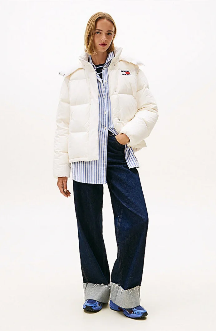 Tommy Hilfiger TJW Alaska Grid Kuş Tüyü Kadın Beyaz  Mont  DW0DW21623YBH